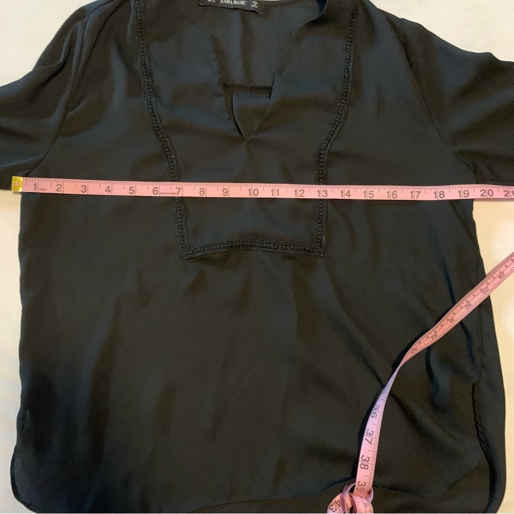 Zara Basic Black Long Sleeve Deep V Neck Blouse S… - image 5